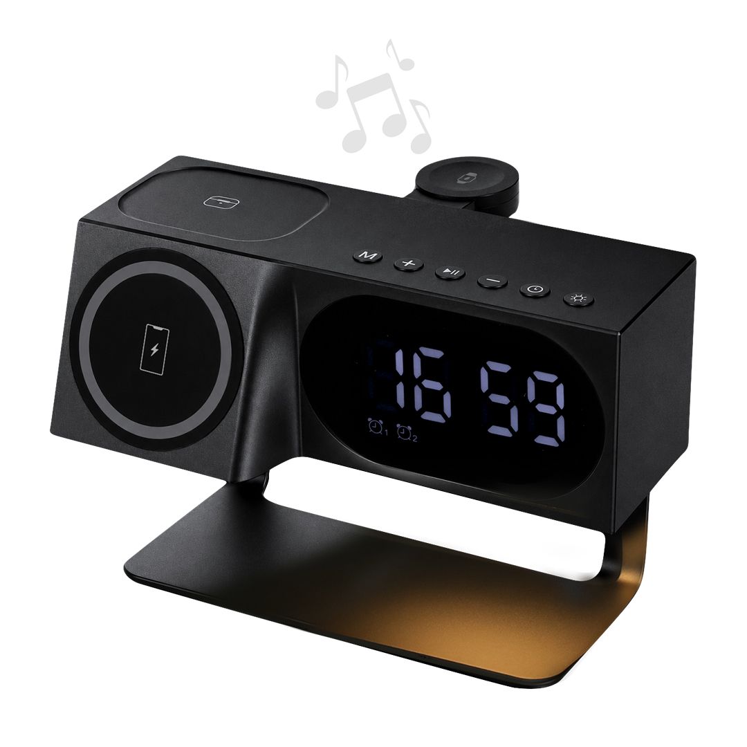All-in-One Draadloos Laadstation met Speaker, Klok en Lamp - YIPP&CO All-in-One Draadloos Laadstation met Speaker, Klok en Lamp - Afbeelding 1