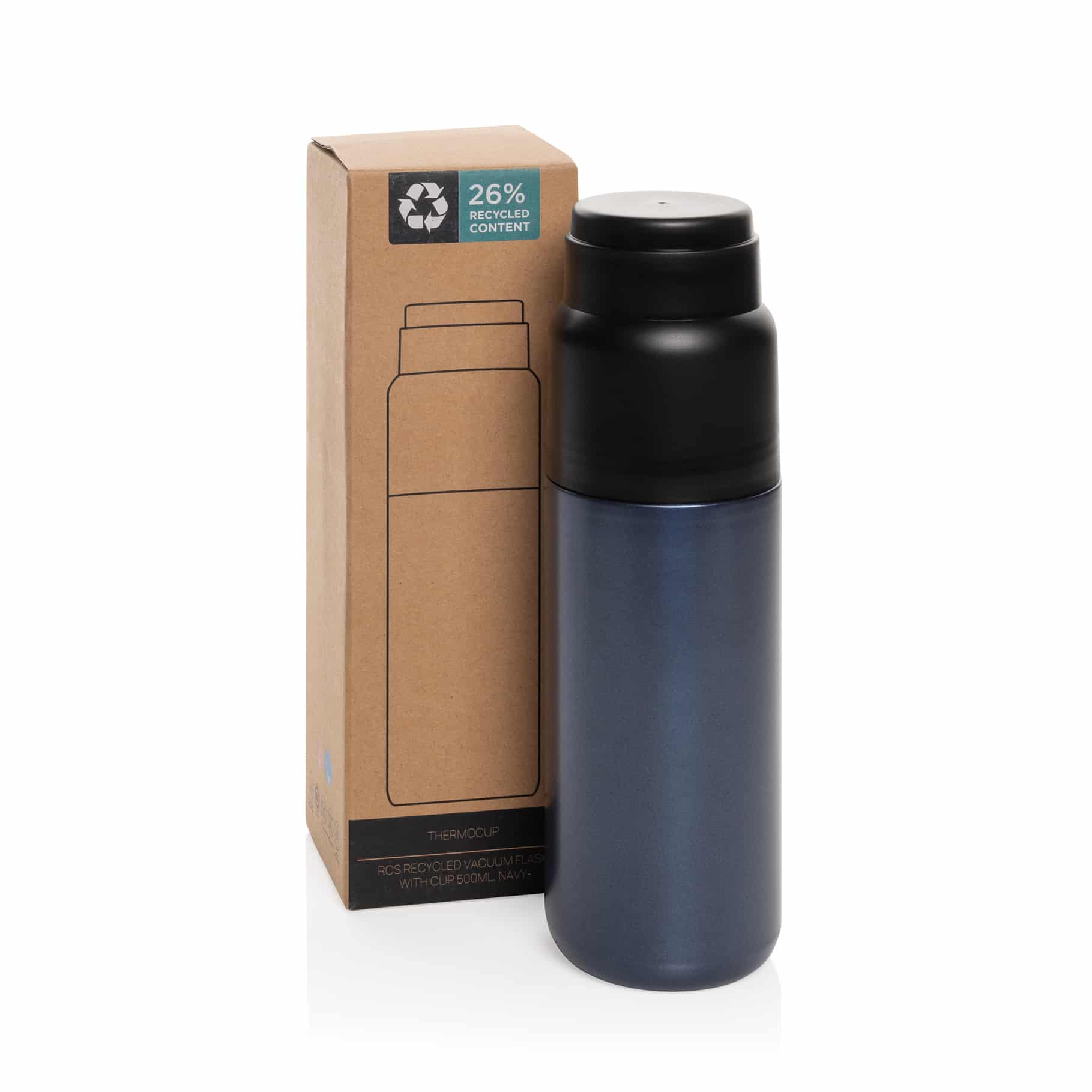 Thermocup RCS recycled geisoleerde fles met beker 500ml - duurzaam relatiegeschenk - Yipp & Co Thermocup RCS geisoleerde fles met beker 500ml - Afbeelding 1